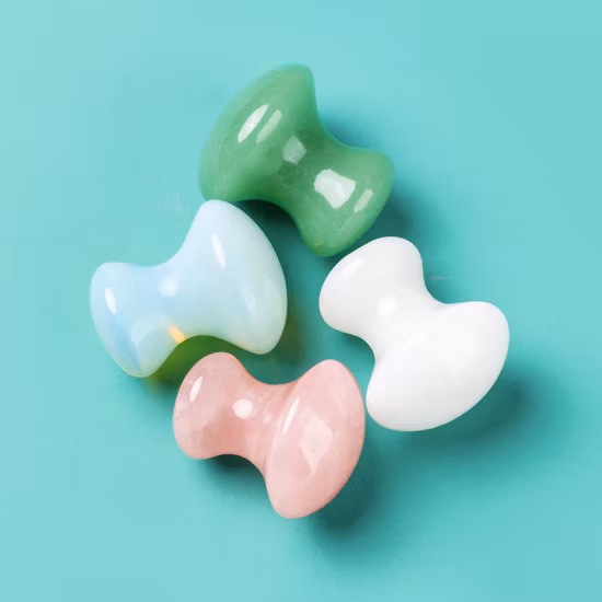 Natural Rose Quartz Green Aventurine Facial Guasha Stone White Jade Face Eyes Massager Scraping Custom Mushroom Gua Sha Tool