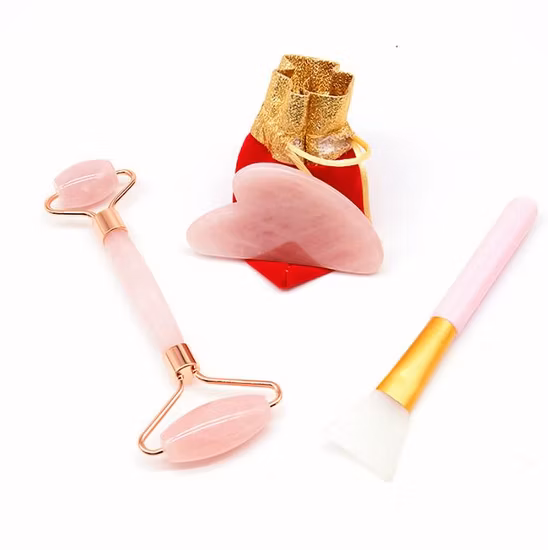 Rolo de quartzo rosa com pedras preciosas, produtos de beleza, massageador de jade natural, rolo de massagem facial de quartzo rosa
