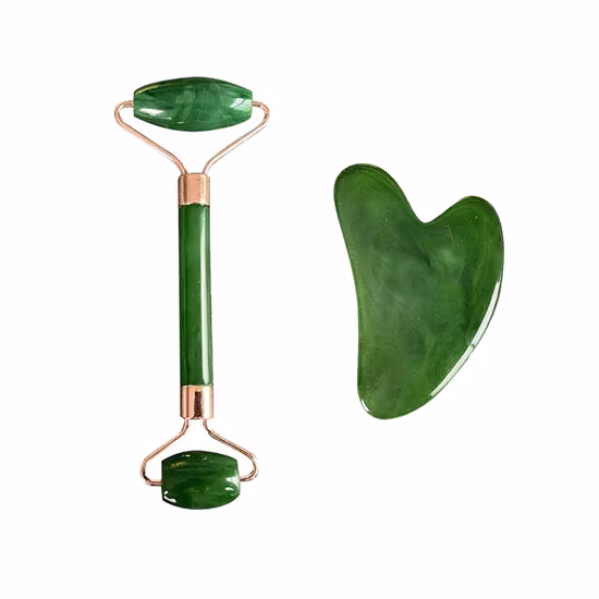 Pedra de quartzo rosa cristal jade beleza facial rolo de massagem facial gua sha conjunto rolo de jade para rosto